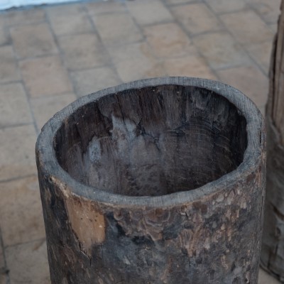 Set of large primitive wooden pots