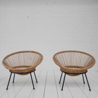 Paire de fauteuils en rotin 1960