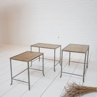 Suite de 3 tables gigognes laiton façon bambou 1970