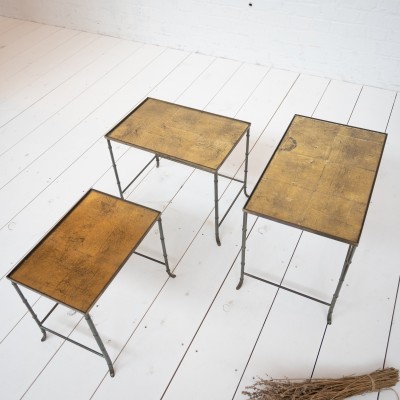 Suite de 3 tables gigognes laiton façon bambou 1970