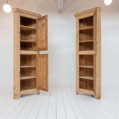 Pair of Wooden Corner Cabinets, Late 19th Century