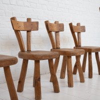 Set of 8 wooden Brutalist chairs, 1960