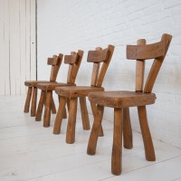 Ensemble de 8 chaises brutaliste en bois, 1960