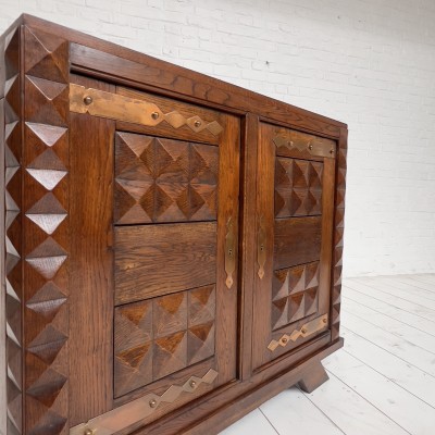 French midcentury brutalist cabinet DUDOUYT style proposed by ECLECTIQUE ANTIQUE
