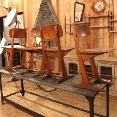 Série de 4 chaises en bois 1950