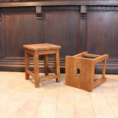 Pair of oak workshop stools