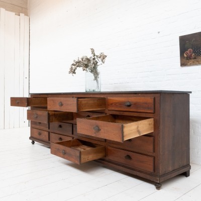 Wood and stone furniture with drawers, 1930