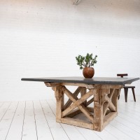 Large wood and stone dining table