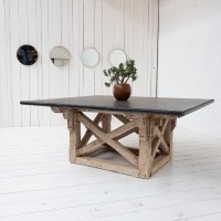 Grande table de repas en bois et pierre bleue