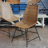 Série de 5 chaises vintage en rotin 1960