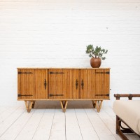 Vintage bamboo sideboard by Audoux Minet, 1950