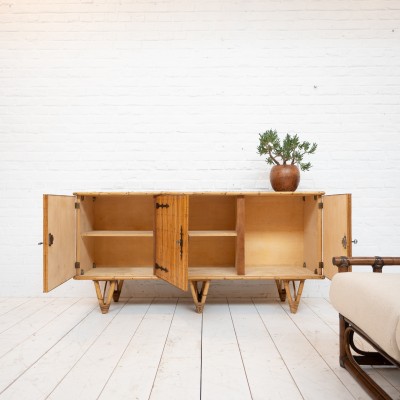 Vintage bamboo sideboard by Audoux Minet, 1950