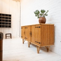 Vintage bamboo sideboard by Audoux Minet, 1950