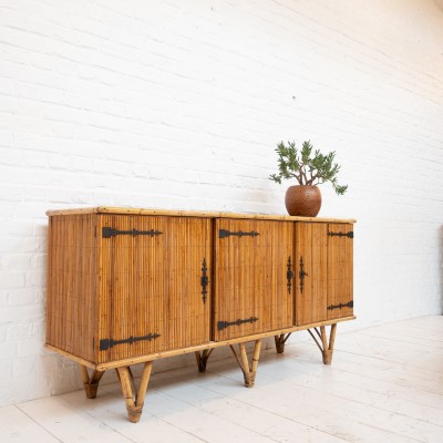 Vintage bamboo sideboard by Audoux Minet, 1950