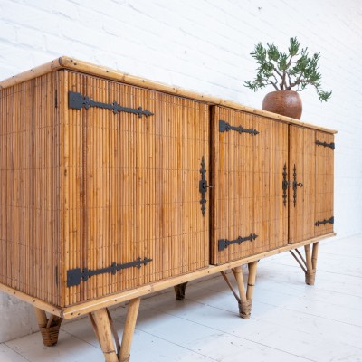 Vintage bamboo sideboard by Audoux Minet, 1950