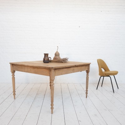 Rare square elm farm table, early 20th century