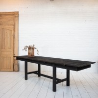 Ancienne table en bois, finition bois brûlé 1950