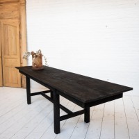 Ancienne table en bois, finition bois brûlé 1950