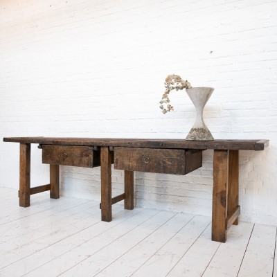 Impressive oak work table, 19th century