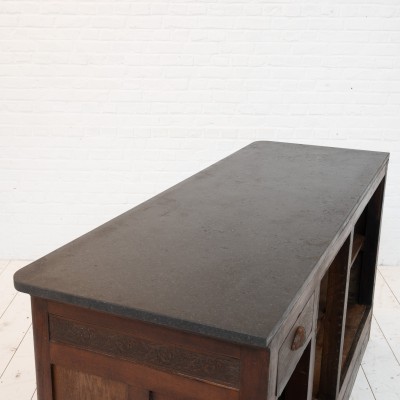 Antique oak and stone counter, 1900