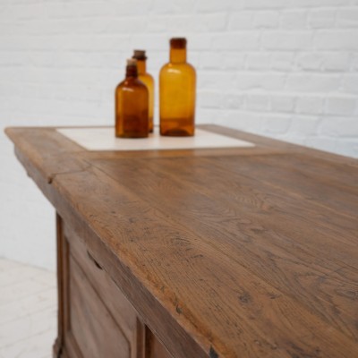 French antique oak and marble counter, 1930