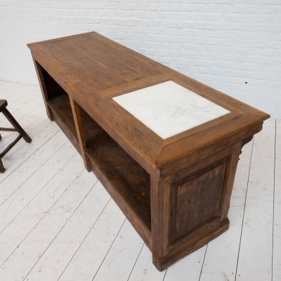 French antique oak and marble counter, 1930