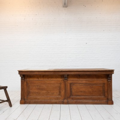 French antique oak and marble counter, 1930