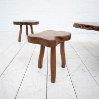 Brutalist elm coffee table and 3 stools