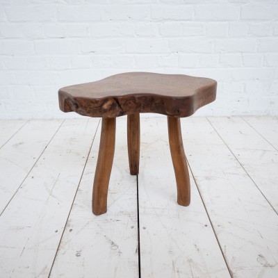 Brutalist elm coffee table and 3 stools