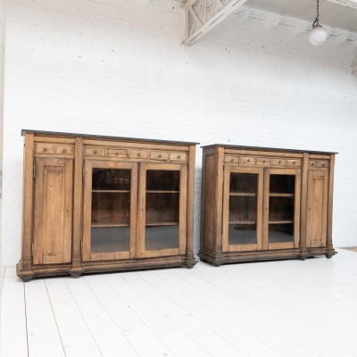 Pair of oak and bluestone display cabinets, early 20th century