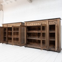 Pair of oak and bluestone display cabinets, early 20th century