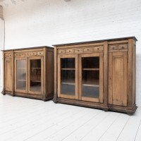 Pair of oak and bluestone display cabinets, early 20th century