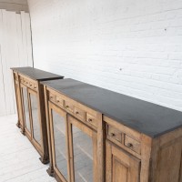 Pair of oak and bluestone display cabinets, early 20th century