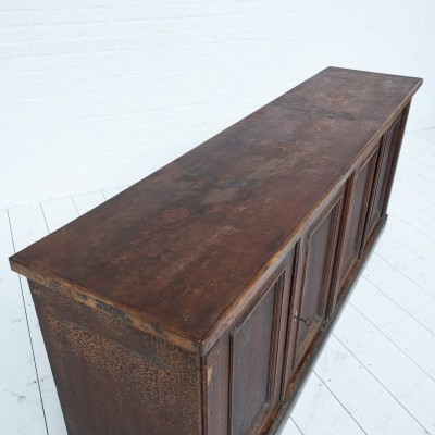 French wooden bar back, 4 doors, early 20th century