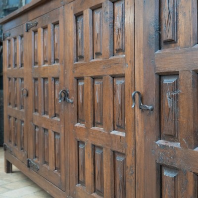 Spanish brutalist sideboard in oak and elm