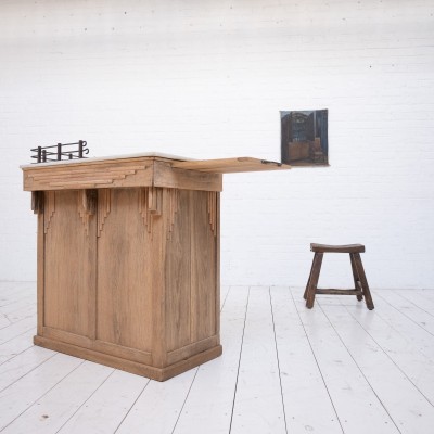 Antique Art Deco oak and marble counter