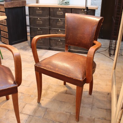 Pair of leather bridge armchairs