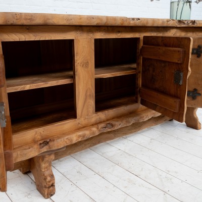 French elm primitive sideboard Circa 1970  of spirit of Charles FLANDRES