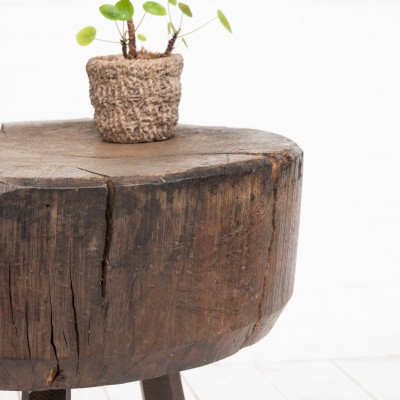 Brutalist wooden side table, 19th century