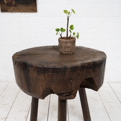 Brutalist wooden side table, 19th century