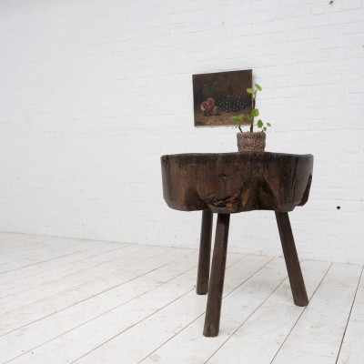Brutalist wooden side table, 19th century