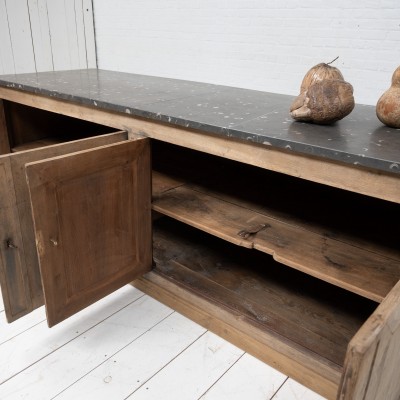 Imposing oak and marble bakery cabinet, 19th century