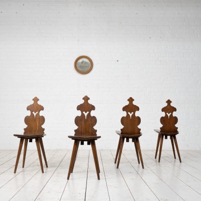 Ensemble de chaises brutaliste en chêne