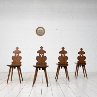 Ensemble de chaises brutaliste en chêne