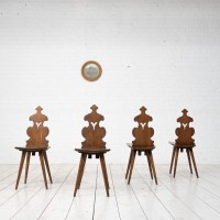 Ensemble de chaises brutaliste en chêne