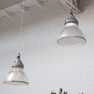Pair of Holophane suspensions, 1950.