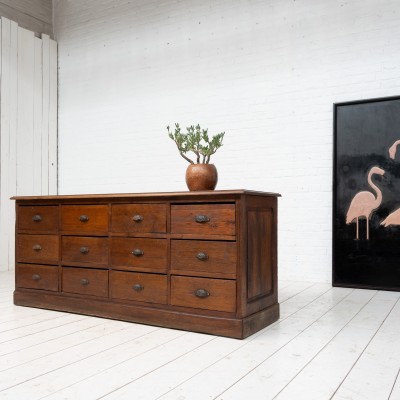 12-drawer oak workshop cabinet, early 20th century