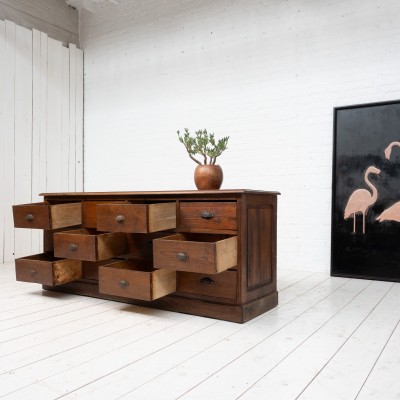 12-drawer oak workshop cabinet, early 20th century