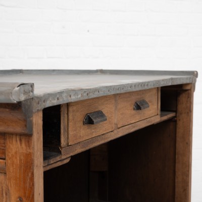Ancienne caisse en chêne et zinc, 1920