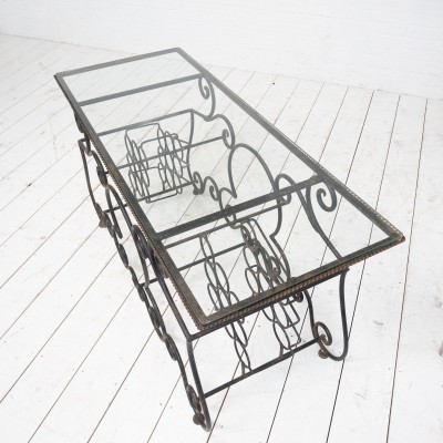Provencal wrought iron and glass console table, 1930